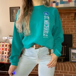 Vintage 90s St Michaels Maryland Teal Sailboat Hanes Oversized Unisex Cr…